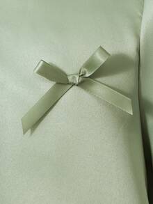 SHEIN 女童优雅奢华甜美蝴蝶结装饰圆领灯笼袖A字连衣裙 - 綠色 - 查看 7