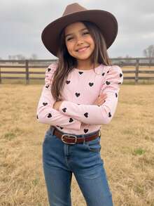 Emery Rose Kids Emery Rose Kids 少女长袖上衣，爱心印花泡泡袖修身长袖衬衫，春秋季穿着，舒适百搭，时尚可爱，适合日常外出、度假、家庭聚会、时尚活动、上学等场合，是完美的圣诞节和生日礼物。 - 淺粉色 - 查看 3
