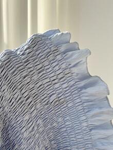 Elamini 女士蓝色弹力褶皱设计小翻领纽扣不对称荷叶边下摆衬衫，甜美浪漫的欧式/法式风格，适合春夏穿着