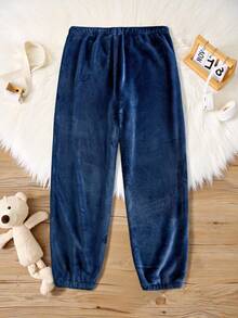 Manfinity VCAY 男士字母刺绣上衣和裤子睡衣套装 - 寶藍色 - 查看 4