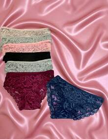 Ropa interior femenina tipo francés encaje bordado floral transpirable sexy ajustada cintura media corta primavera verano uso diario y citas - Multicolor - Ver 1