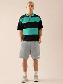 SWAVVY Men's Knitted Casual Loose Fit Short Sleeve Polo Shirt College Style Pattern Polo Men - Green - View 3