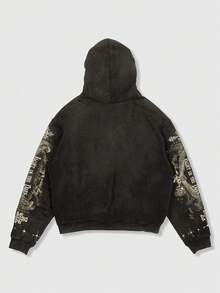 ROMWE MEN Street Life Áo sweatshirt dài tay nam phong cách đường phố mùa xuân/hè, họa tiết Y2K. - Xám - Xem 2