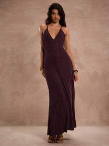 SHEIN BAE Váy yếm hở lưng gợi cảm thời trang dành cho nữ - Màu tím - Xem 7