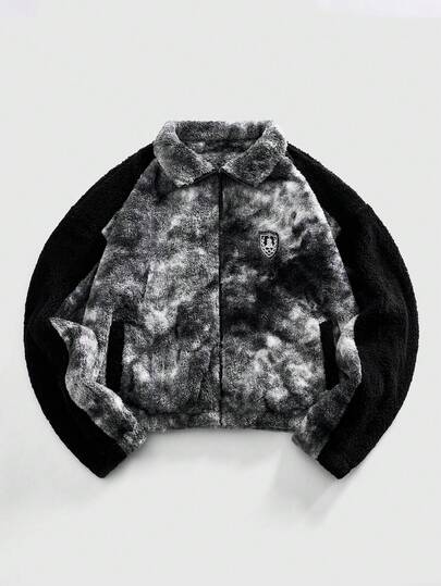 Street Life Herren umkehrbarer Fleece-Jacke mit Wasserdruck Batik-Muster