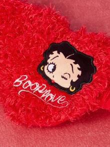 Betty Boop x SHEIN 1pc Heart-Embroidered Sleep Mask With Blackout Design. Exquisite Embroidery Effectively Blocks Out Light. Made Of Soft, Plush Fabric. Specially Designed. Love, Kiss,Heart,Gift Ideas,Party,Holiday,Valentine's Day,Vacation - Burgundy - View 6