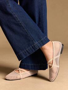 Rosivie Giày bệt nữ thoáng khí thoải mái, đơn giản, tối giản - Màu be - Xem 5