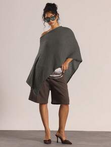 MUSERA 不对称下摆 不对称肩部 精细针织斗篷 冬季针织衫 休闲外出 日常 夜间 性感 可爱 舒适 春季 - 咖啡棕 - 查看 5