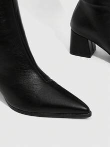 Daringsoles 女士尖头侧拉链设计时尚日常通勤百搭高跟过膝长靴 - 黑色 - 查看 12