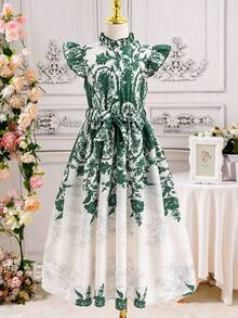 Girls' Elegant White Floral Summer Boho Vacation Holiday Dress,Digital Printing Ruffle Trim Flutter Sleeves Resort Style Formal Party Outfit - Multicolor - View 7
