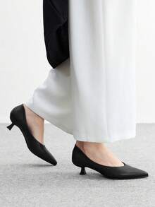 CUCCOO BIZCHIC Women's Pointed Toe Low Heel Classic Simple Basic Commute Work Party Pumps - Graphite Black - View 5