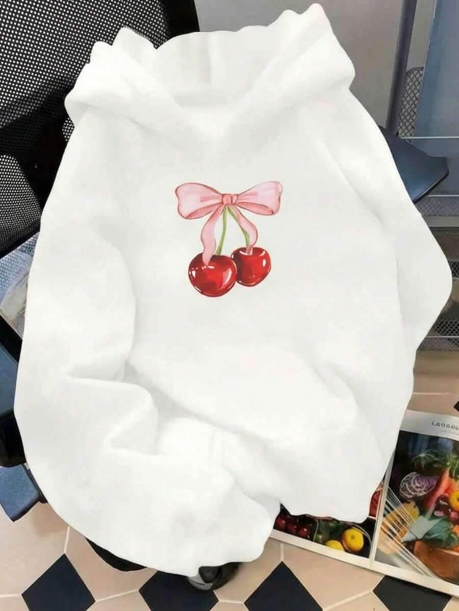 Sudadera para mujer estilo dulce con estampado holgada con capucha manga larga primavera otoño casual - Blanco - Ver 1