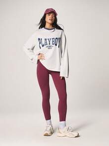 Missguided x Playboy 洛杉矶长袖印花T恤，饰有撞色海军蓝滚边和棒球印花 - 淺灰色 - 查看 4