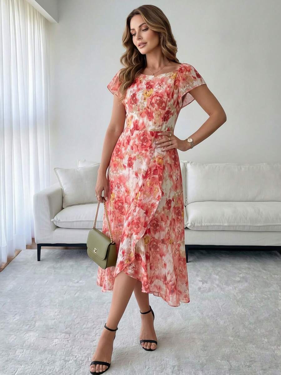 Miaspire Women Long Dress With Short Sleeve, Fashion For Summer,Bodycon Dress,Summer Outfits, Floral Dress Vacation Outfit For Women Spring Sunmmer - Multicolor - View 1