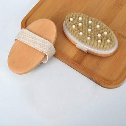 Cepillo corporal de cerdas naturales de jabalí para cepillado en seco, exfoliante corporal, cepillo de baño con nódulos de masaje para piel seca, mejora de la circulación y el drenaje linfático