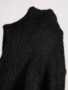 SHEIN CURVE+ 大码户外上衣，大码休闲圆领落肩宽松长袖T恤，秋季大码服装 - 黑色 - 查看 7