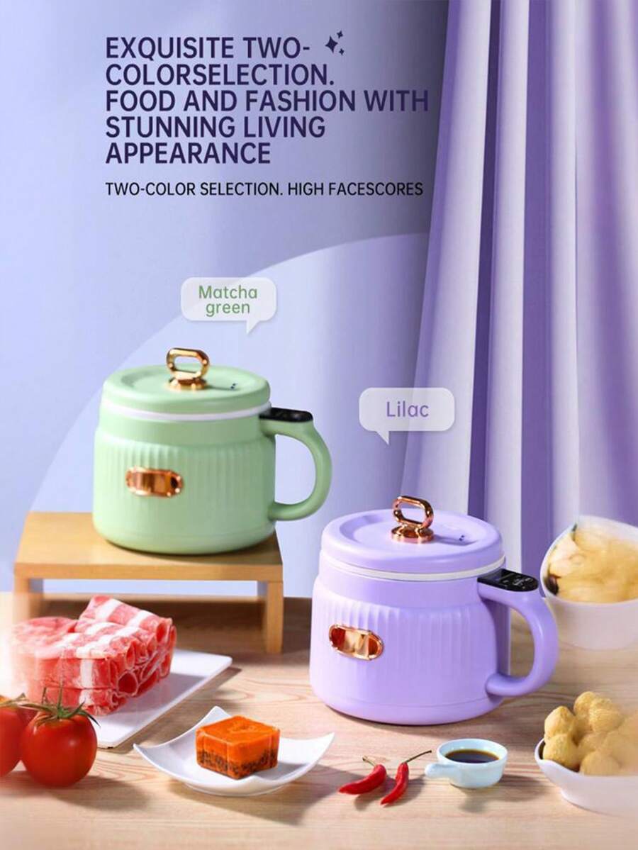 Teckwe 1 Pc 1.6L Multi-Functional Electric Hot Pot With Euro Plug, That Heats Up Quickly, Is Easy To Clean, Compact And Portable, Features A Heat-Resistant Handle, And Functions As A Mini Rice Cooker. Suitable For Christmas, Family Cooking, Everyday Home, Dormitory, And Office Use; Suitable For All Seasons. A Kitchen Cooking Tool.