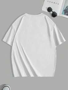 Claim Dot 大码男士纯色圆领短袖字母印花休闲上衣T恤 - 白色 - 查看 2