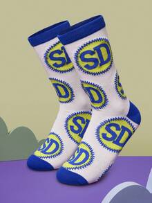 SCOOBY-DOO X SHEIN 1 Pair Colorblock Letter Graphic Crew Socks For Women - Multicolor - View 1