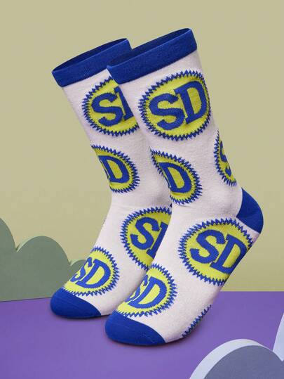SCOOBY-DOO X SHEIN 1 par de calcetines tripulación con gráfico de letra y bloques de color para mujer
