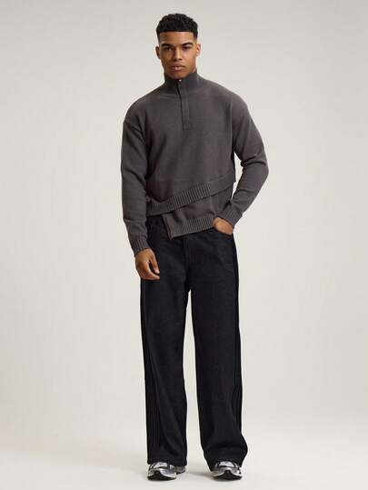 Musero Long Sleeve Chunky Hem Wrap Around Detail Knit High Kneck Button Detailing Jumper Dropped Shoulder Top Autumn Winter Essentials