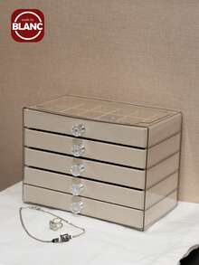 1pc, 54 Compartments, 5 Layers, Transparent, Velvet Cloth, Acrylic Jewelry Storage Box - Large Capacity Earrings, Rings, Necklaces Storage, Home And Travel Dual Use, Fade-Resistant Padded Drawer Design, Women's Gift, Modern Style Jewelry Box - 54 Grid 5 Layers Acrylic - View 3