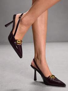 CUCCOO SZL Modne, eleganckie, metalowe, ozdobne czółenka z noskiem w szpic, idealne do dojazdów do pracy