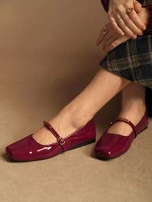Rosivie Giày bệt nữ đi làm thường ngày đa năng có khóa cài - Màu Đỏ Sâu - Xem 5