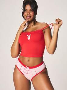 Missguided x Playboy High Waisted Hipster Brief With Christmas Themed Text Print And Contrast Red Trim Details For Holiday Intimates - Multicolor - View 3