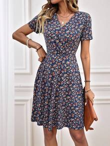 Miaspire 女士 V 领花卉印花短款休闲连衣裙情人节连衣裙 - 彩色 - 查看 6