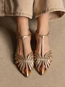 Rosivie Giày sandal La Mã dệt rỗng mới năm 2026, giày bệt nữ thời trang mũi kín một quai kiểu dáng casual đi biển. - Vàng nhạt - Xem 6