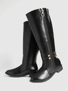 Sugerpunk Women's Fashion Versatile Commuter Zip-Up Knee-High Boots - Black - View 4