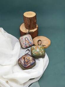 便携式圣母玛利亚祈祷念珠收纳袋，拉链式，7x7厘米，宗教用品，优雅卡通基督教首饰盒，信徒 - 彩色 - 查看 5