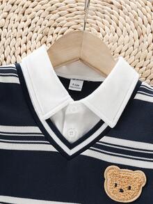 SHEIN Playful Pals 男婴三件套：衬衫、针织背心和休闲裤，英伦风，秋冬季