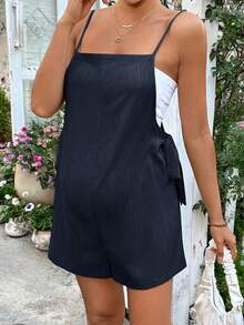 SHEIN 孕妇纯色打结腰部装饰休闲百搭日常连体衣