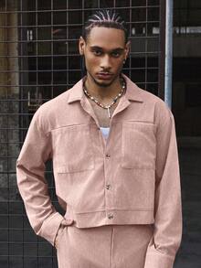 PAVTROS Bộ đồ nam thường ngày gồm áo sơ mi cổ ngắn và quần ống rộng. - Hồng - Xem 4