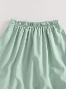 少女优雅简约绿色衬衫半裙套装，通勤休闲装 - 綠色 - 查看 9