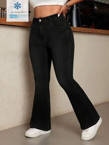 SHEIN EZwear Quần jean denim trơn màu dáng thường ngày dành cho nữ cỡ lớn - màu đen - Xem 3