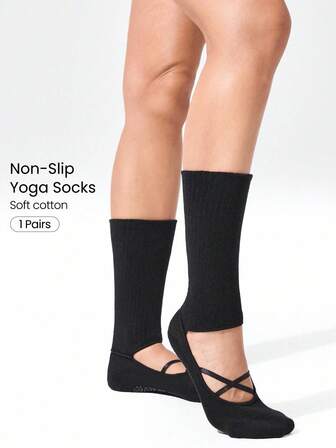 GLOWMODE 1-Pair Soft Cotton Studio Goddess Strappy Transparent Anti-Slip Yoga Grip Socks Pilates Studio Daily Active