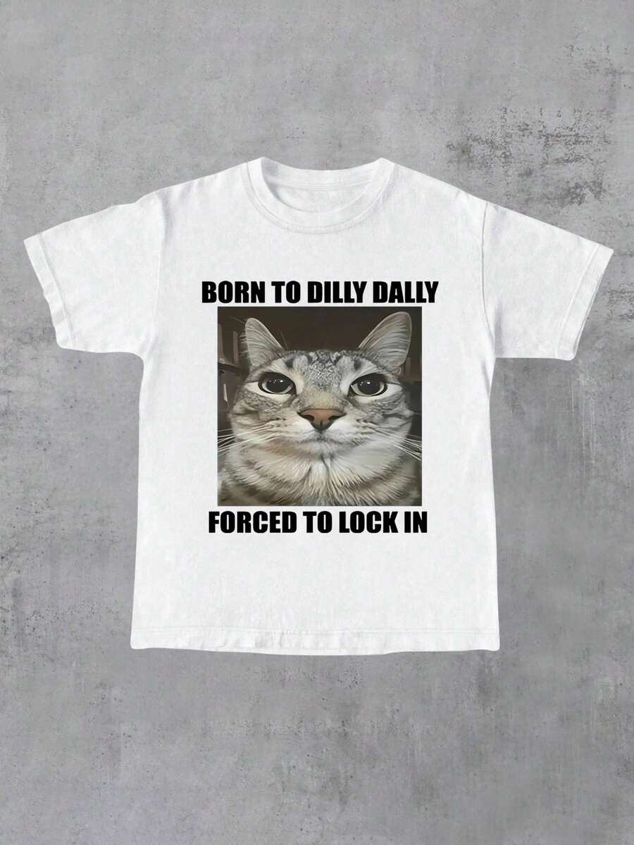 Glimmora Áo thun nữ tay ngắn cổ tròn in hình mèo - trắng - Xem 1