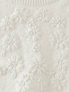 Linhara Plus Size Women Floral 3D Embroidery Crew Neck Raglan Sleeve Pullover Sweater, Autumn/Winter - White - View 5