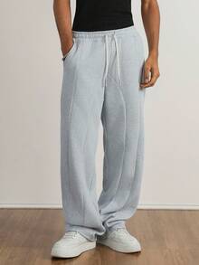 TOKVUE Pantalon de survêtement ample style streetwear avec patchwork, coupe large, taille avec cordon de serrage, pantalon casual pour l'automne/l'hiver - Gris pâle - Voir 4