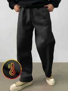 DAZY Men's Casual Loose Fleece Sweatpants, Solid Color, Autumn/Winter - Black - View 1