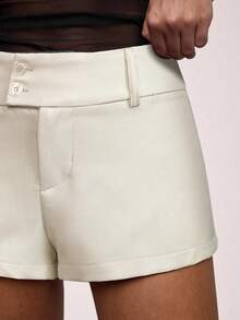 SHEIN BAE Quần short thường ngày màu trơn dành cho nữ - Màu be - Xem 3