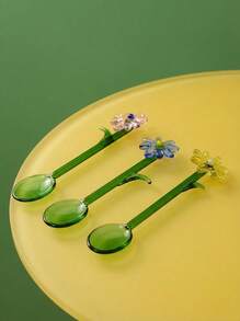 Joivida 1PC Japanese Creative Dessert Flower Mixing Spoon, Colored Coffee Small Clear Glass Spoon. - Multicolor - View 4