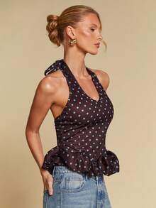 COSMINA Canotta elegante da donna con collo a canottiera e orlo arricciato, versatile per appuntamenti, ufficio, raduni casual, feste - Castano - Visualizzare 4