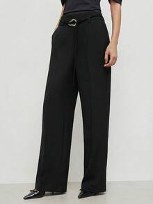 Briarwyn Calça feminina elegante, ampla, de cor sólida, com bolsos e pernas largas. - Preto - Ver 4