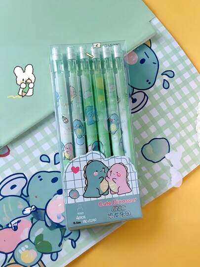 6PCS/STE Dinosaur Animal Pattern Mechanical Pencils With Cute Erasers For Student Girls Stationery Ideal For Office And School Back-To-School Season