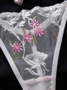 2pcs Women's Sheer Embroidered Sexy Nightgown Set - White - View 8