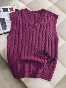 Claim Dot Áo vest dệt kim không tay tối giản màu trơn dành cho nam, mặc thường ngày - Màu Hồng Tươi - Xem 7